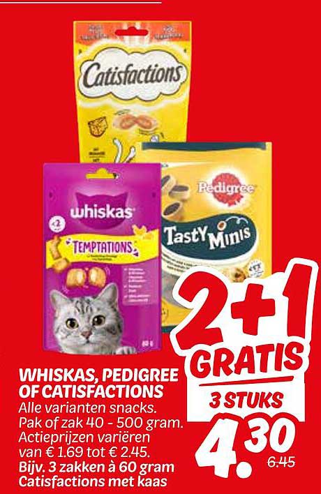 WHISKAS, PEDIGREE OF CATSFACTIONS 2+1 GRATIS
