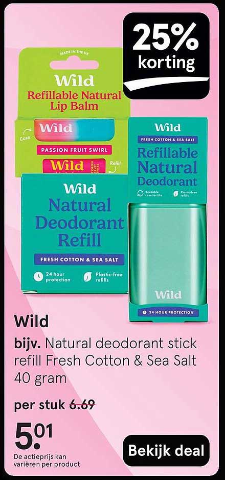 Wild bijv. Natural deodorant stick refill Fresh Cotton & Sea Salt 40 gram