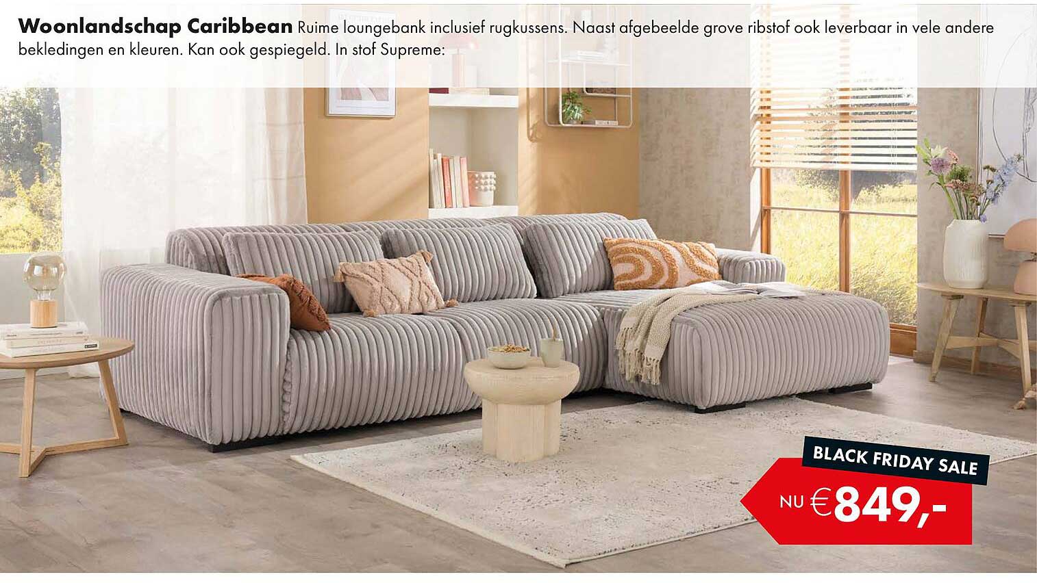 Woonlandschap Caribbean Ruime loungbank inclusief rugkussens.