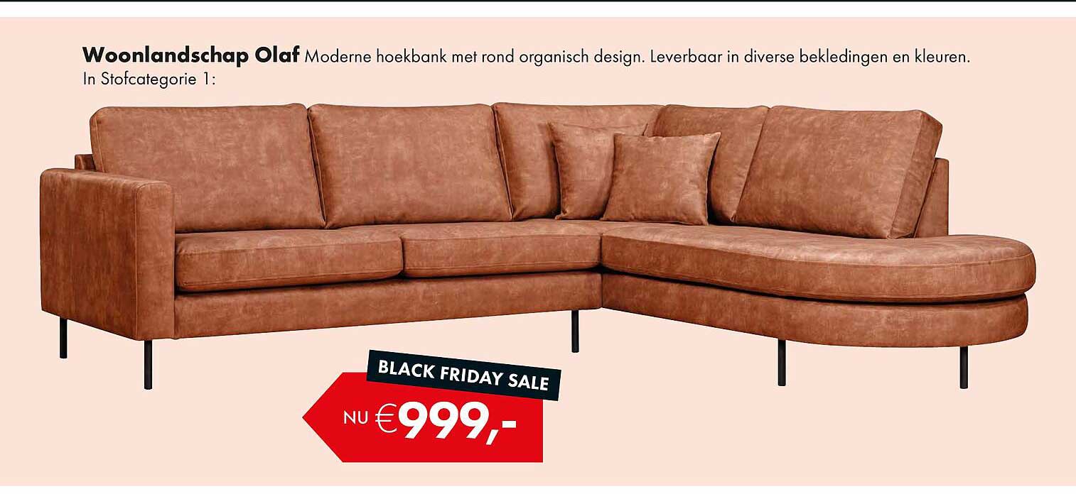 Woonlandschap Olaf Moderne hoekbank met rond organisch design. Leverbaar in diverse bekledingen en kleuren.