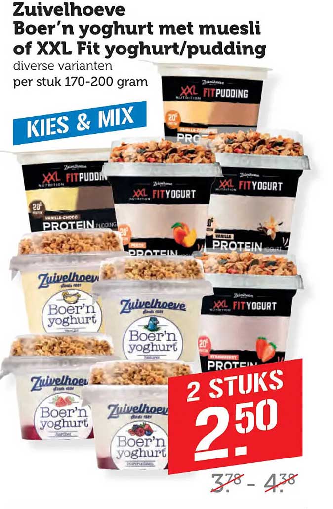 Zuivelhoeve Boer’n yoghurt met muesli of XXL Fit yoghurt/pudding