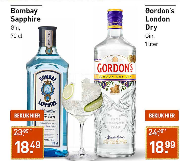 Bombay Sapphire Gin, 70 Cl En Gordon's London Dry Gin, 1 Liter ...