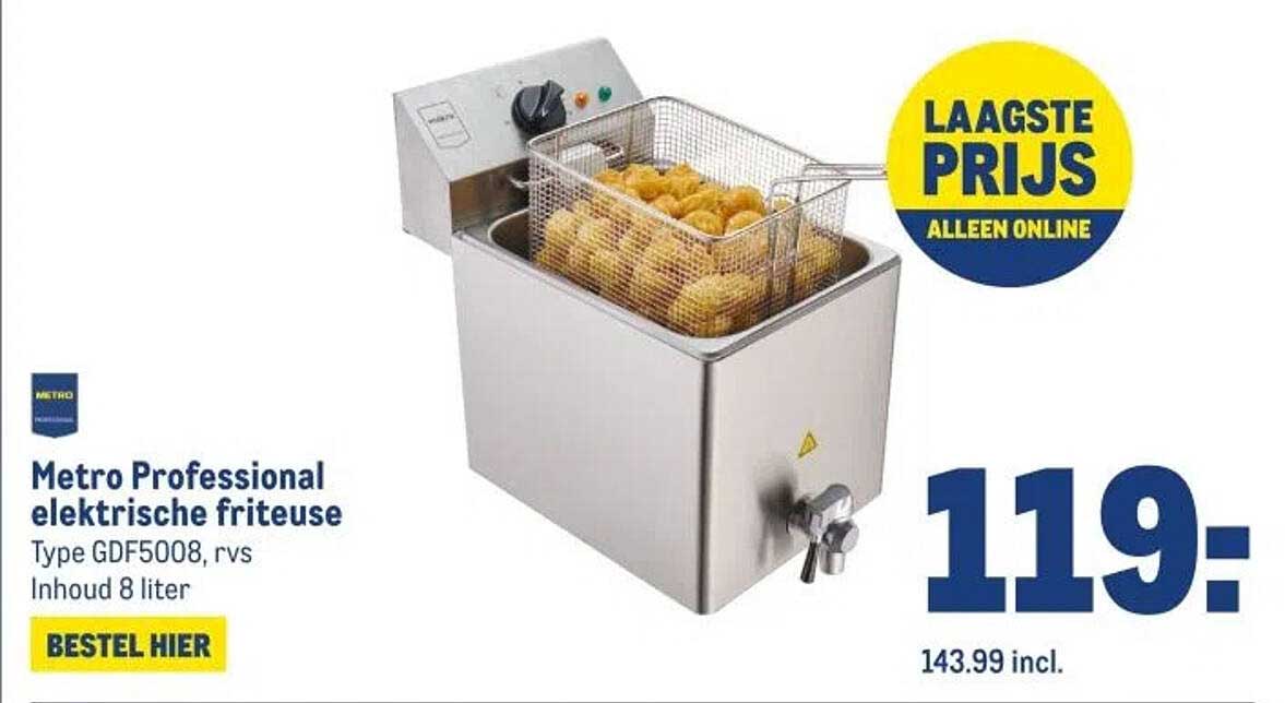 Metro Professional elektrische friteuse Type GDF5008, rvs Inhoud 8 liter
