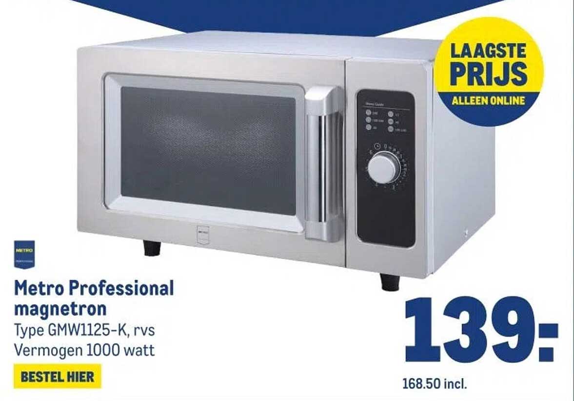 Metro Professional magnetron Type GMW1125-K, rvs Vermogen 1000 watt