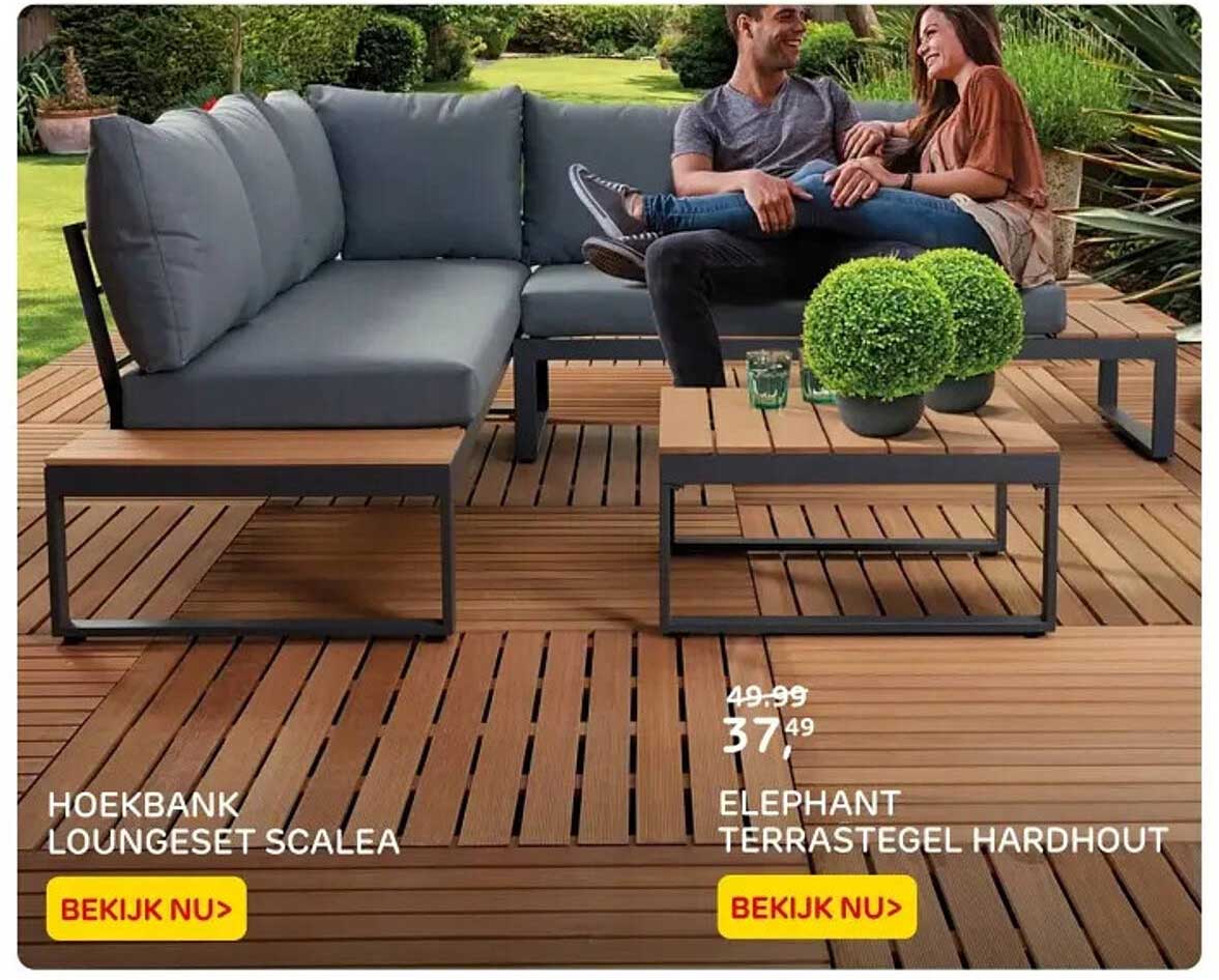 HOEKBANK LOUNGESET SCALEA  
ELEPHANT TERRASTEDEL HARDHOUT