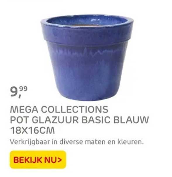 MEGA COLLECTIONS POT GLAZUUR BASIC BLAUW 18X16CM