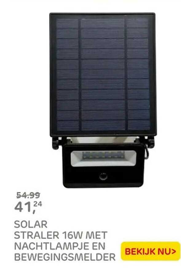 SOLAR STRALER 16W MET NACHTLAMPJE EN BEWEGINGSMELDER