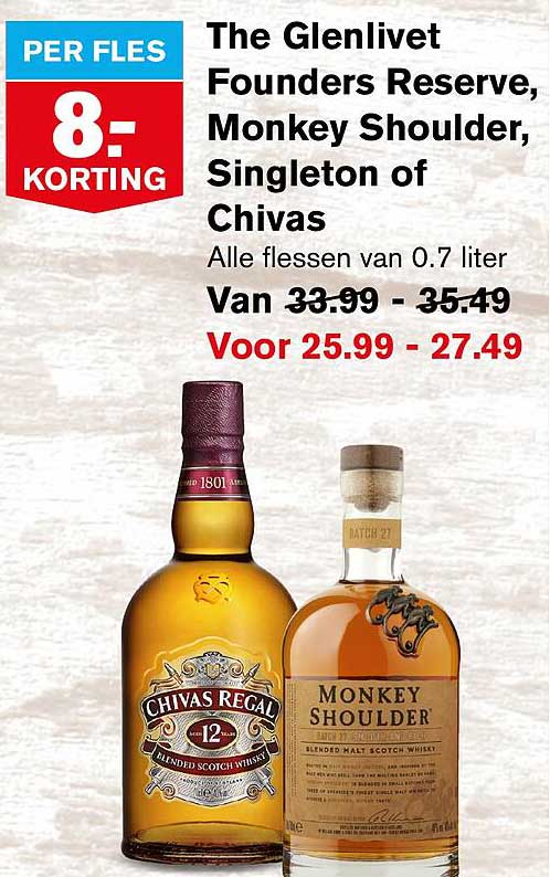 The Glenlivet Founders Reserve, Monkey Shoulder, Singleton of Chivas