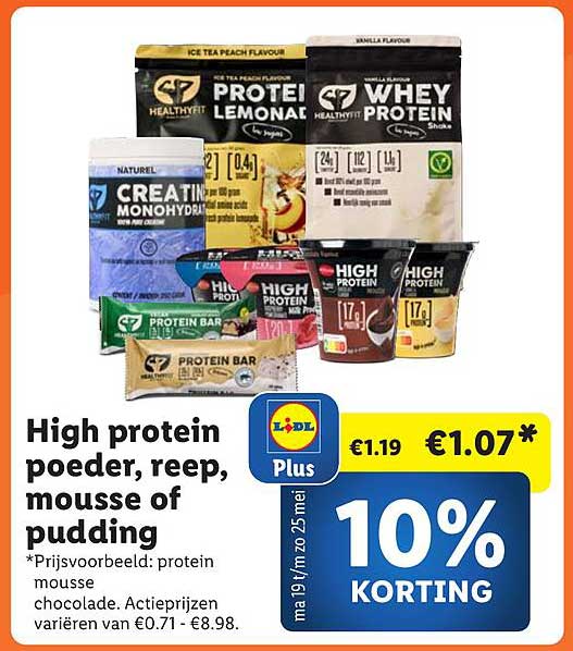 High protein poeder, reep, mousse of pudding