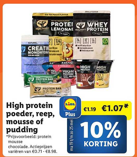 High protein poeder, reep, mousse of pudding