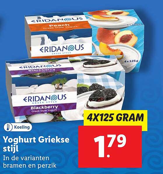 Yoghurt Griekse stijl in de varianten bramen en perzik