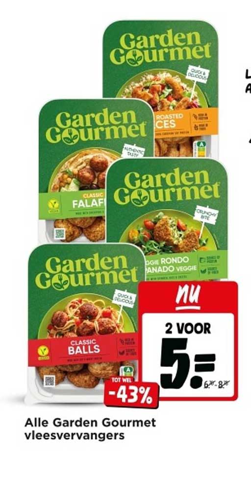 Alle Garden Gourmet vleesvervangers 2 voor 5.= -43%