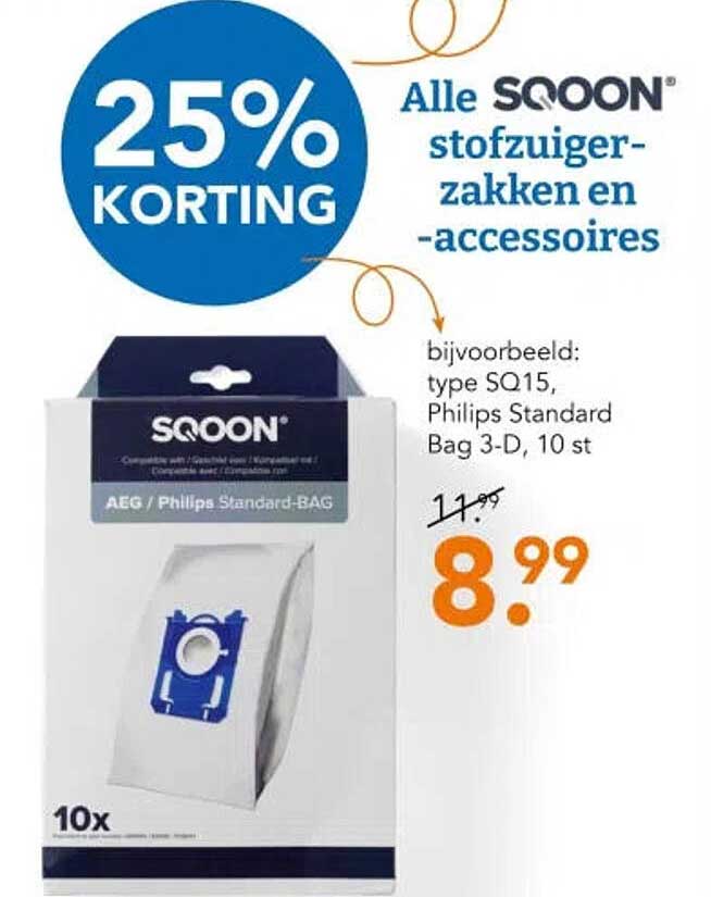 Alle SQOON stofzuiger-zakken en -accessoires 25% KORTING