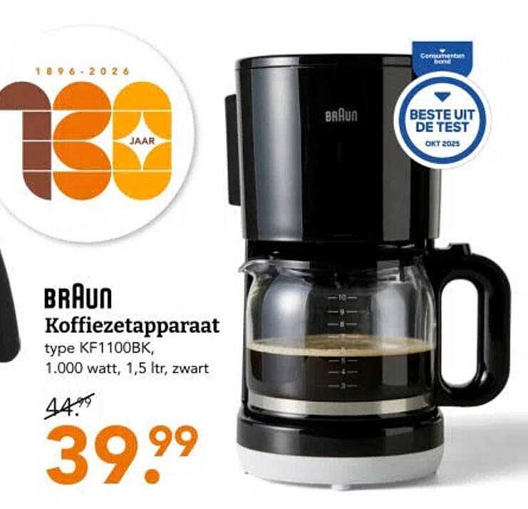 BRAUN Koffiezetapparaat type KF1100BK, 1.000 watt, 1,5 ltr, zwart