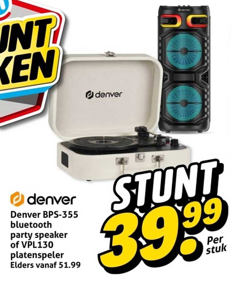 Denver BPS-355 bluetooth party speaker of VPL130 platenspeler