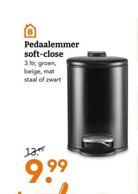 Pedaalemmer soft-close 3 ltr, groen, beige, mat staal of zwart