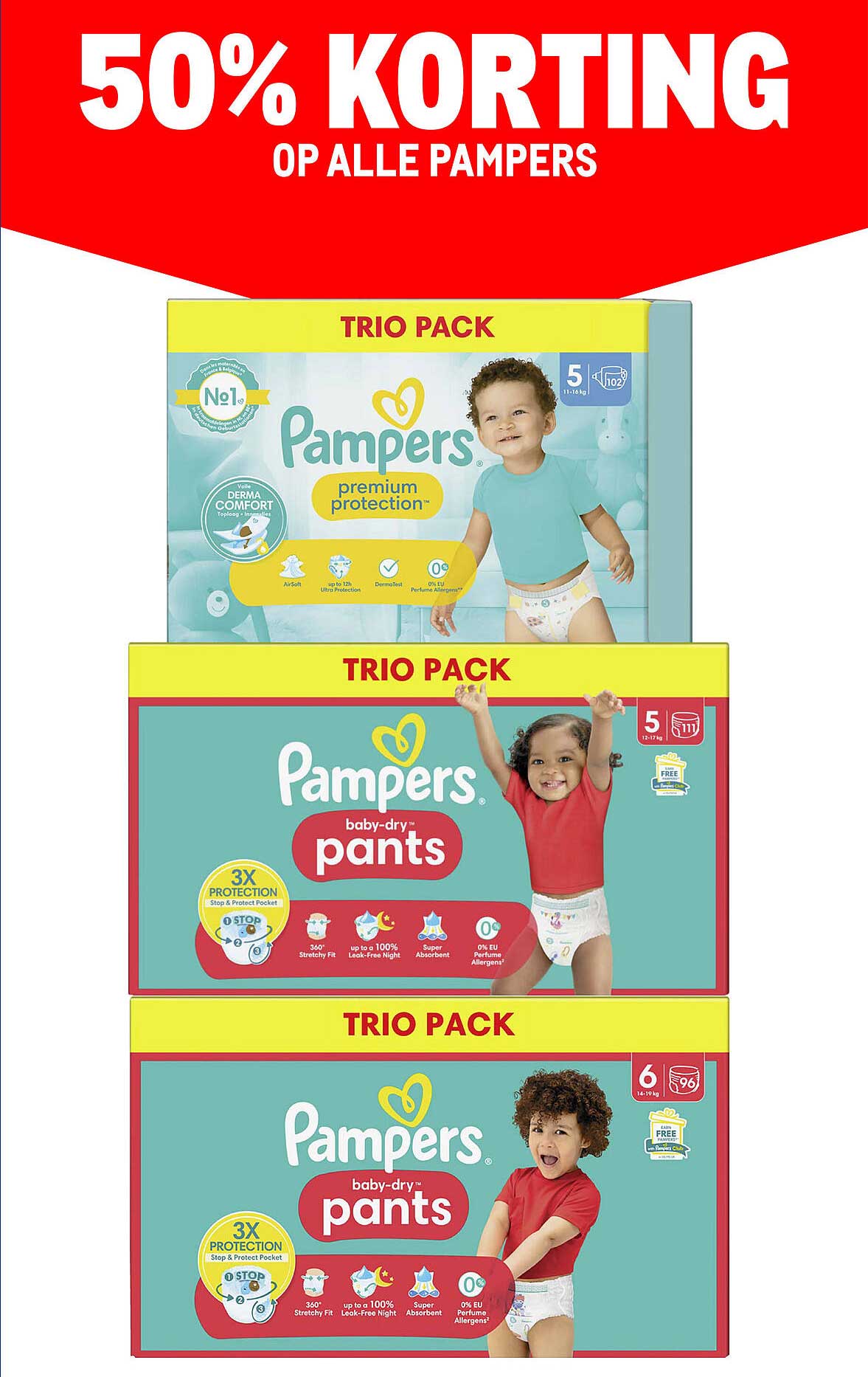50% KORTING OP ALLE PAMPERS