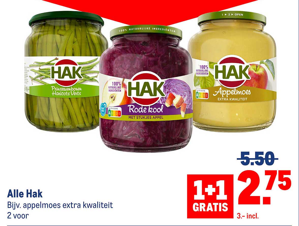 Alle Hak Bijv. appelmoes extra kwaliteit 2 voor