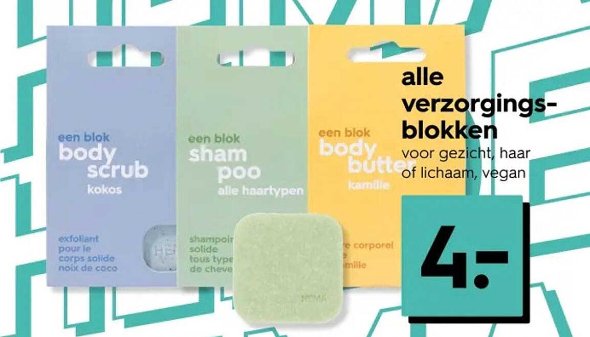 alle verzorgings-blokken voor gezicht, haar of lichaam, vegan