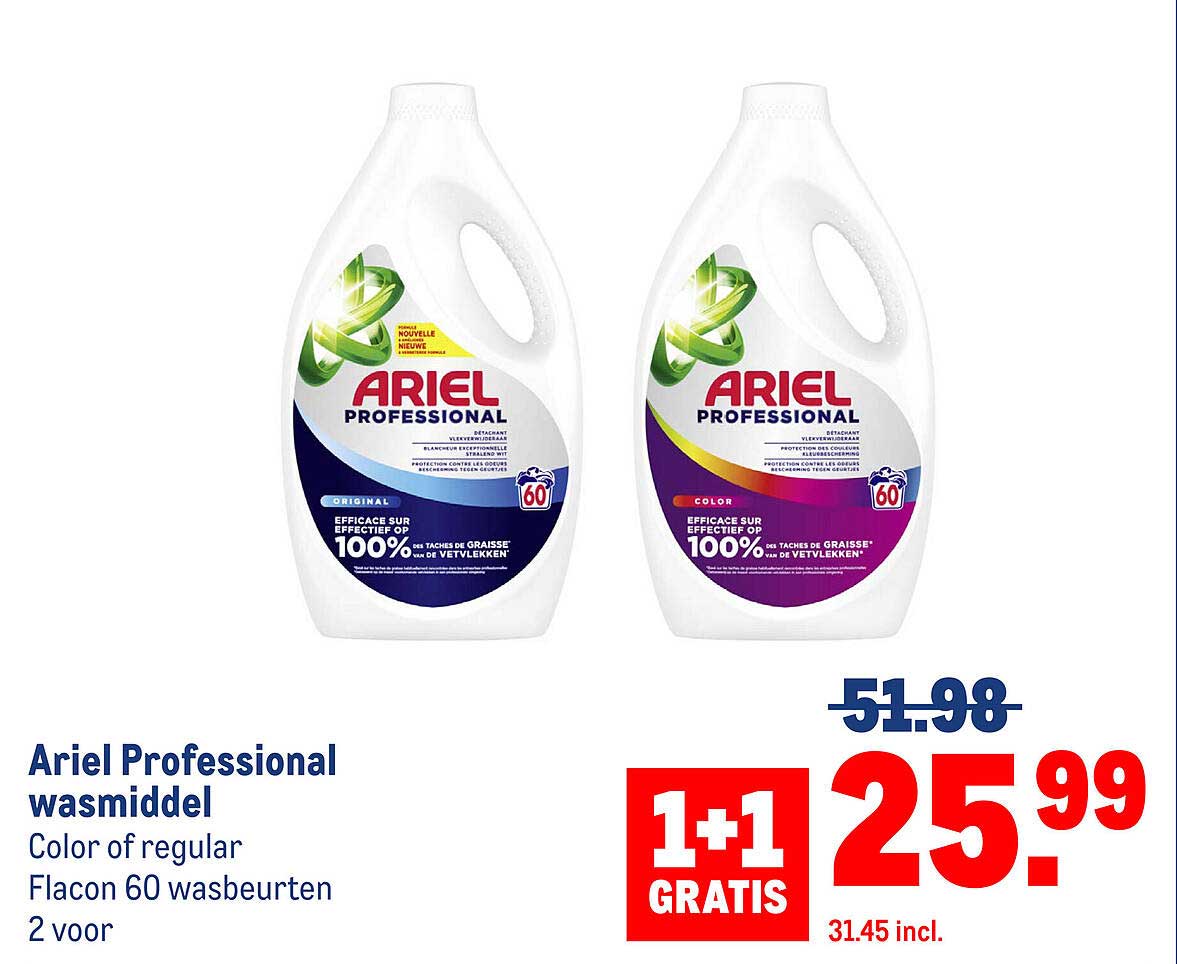 Ariel Professional wasmiddel Color of regular Flacon 60 wasbeurten 2 voor