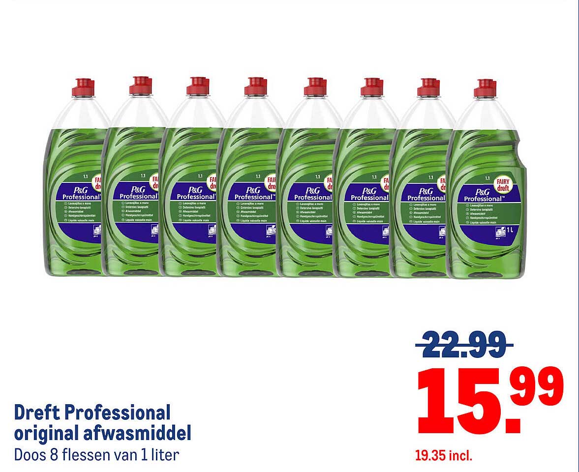 Dreft Professional original afwasmiddel Doos 8 flessen van 1 liter