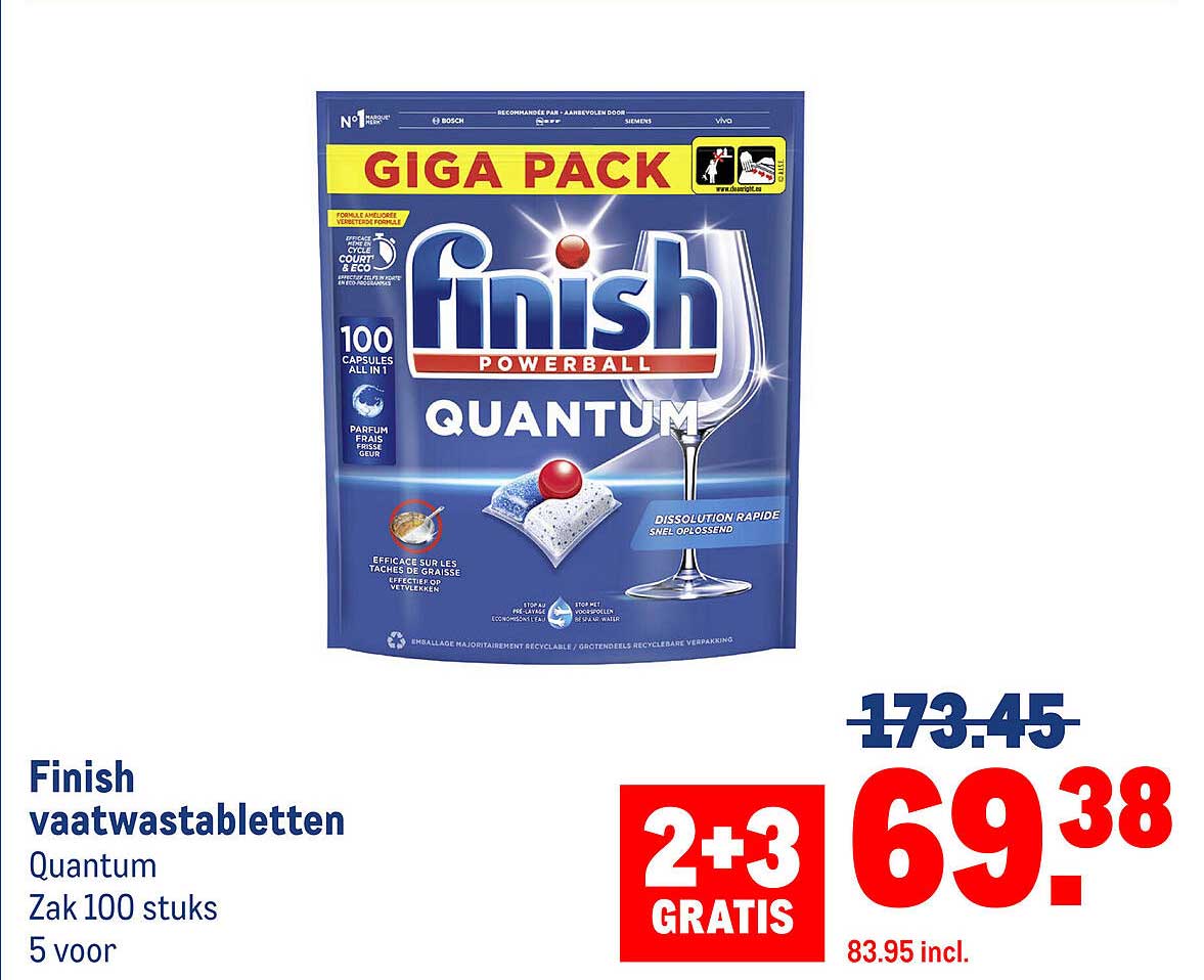 Finish vaatwastabletten Quantum Zak 100 stuks