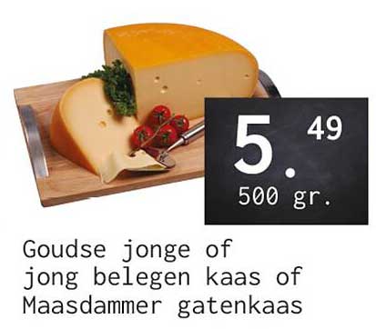 Goudse jonge of jong belegen kaas of Maasdammer gatenkaas