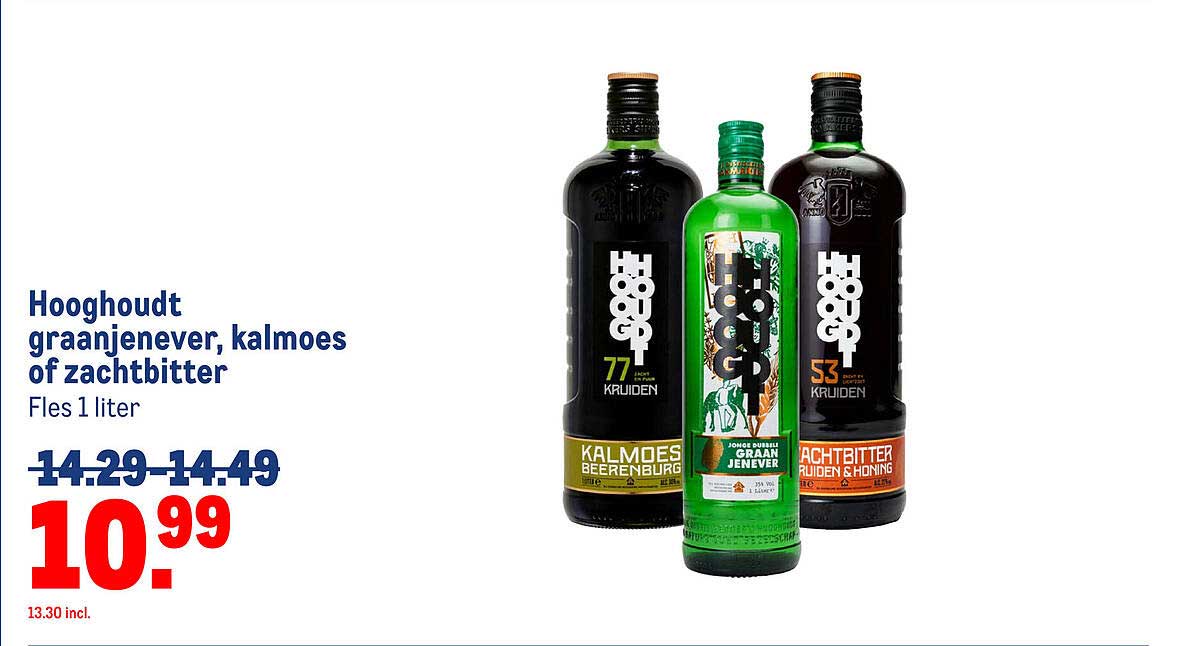 Hooghoudt graanjenever, kalmoes of zachtbitter Fles 1 liter