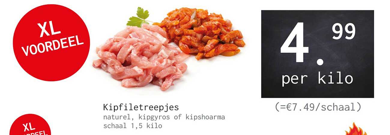 Kipfiletreepjes natuur, kipgyros of kipshoarma schaal 1,5 kilo