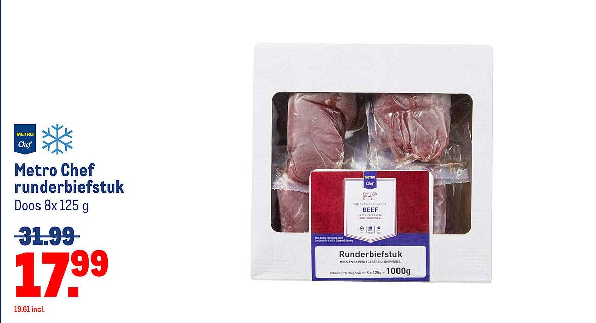 Metro Chef runderbiefstuk Doos 8x 125 g