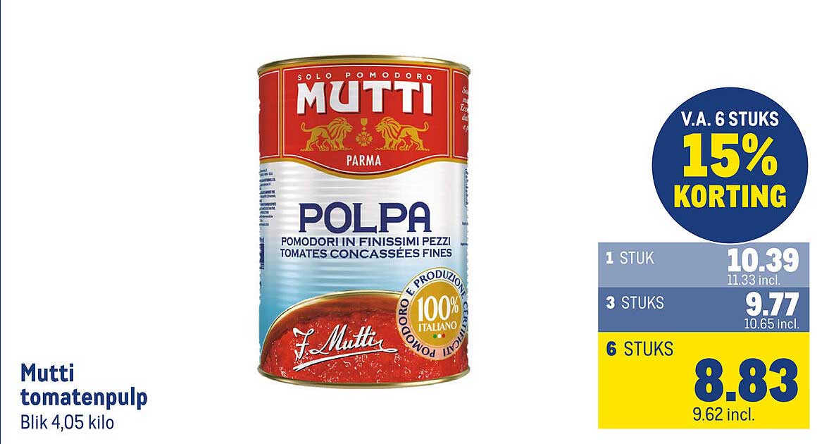 Mutti tomatenpulp Blik 4,05 kilo