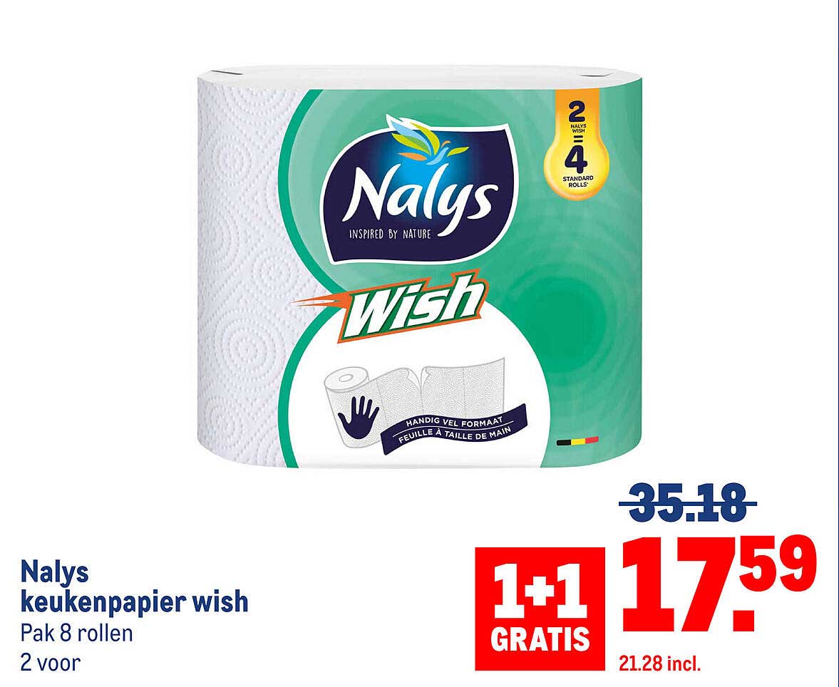 Nalys keukenpapier wish Pak 8 rollen 2 voor