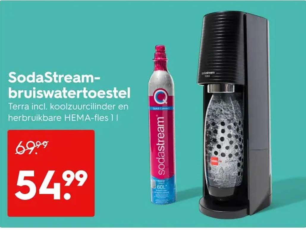 SodaStream-bruiswatertoestel Terra incl. koolzuurcilinder en herbruikbare HEMA-fles 1 l