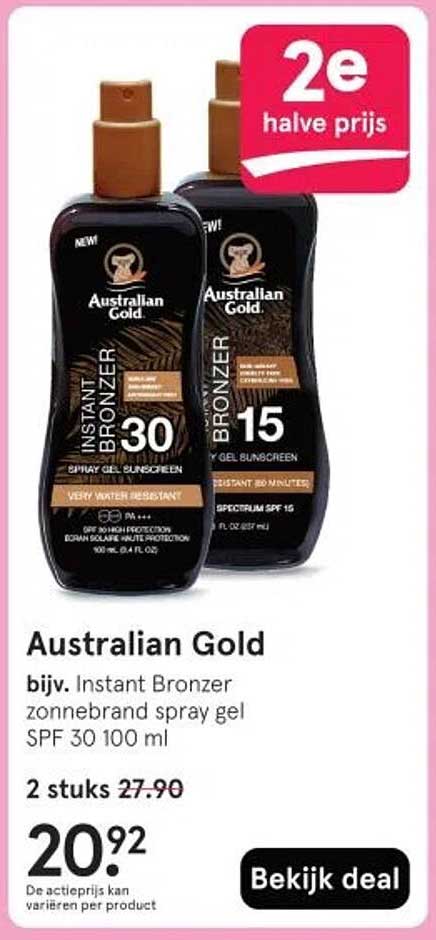 Australian Gold bijv. Instant Bronzer zonnebrand spray gel SPF 30 100 ml