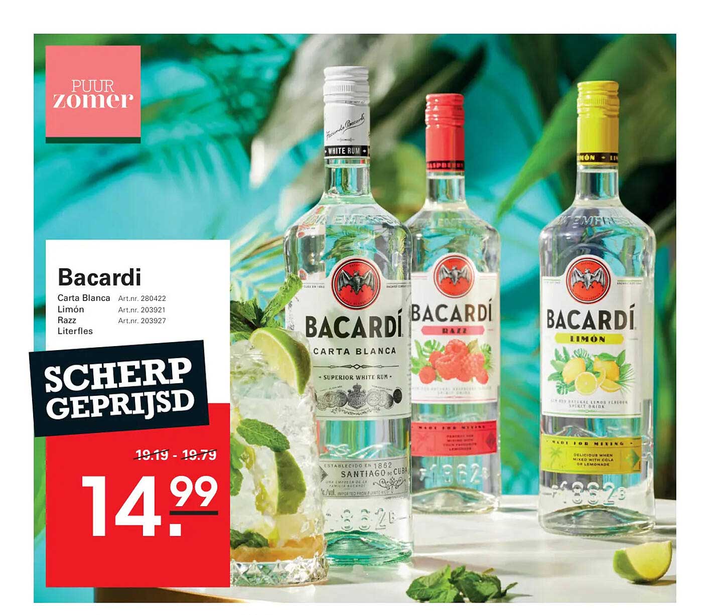 Bacardi Carta Blanca, Limón en Razz Literfles