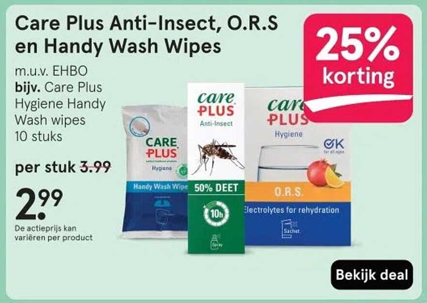 Care Plus Anti-Insect, O.R.S en Handy Wash Wipes