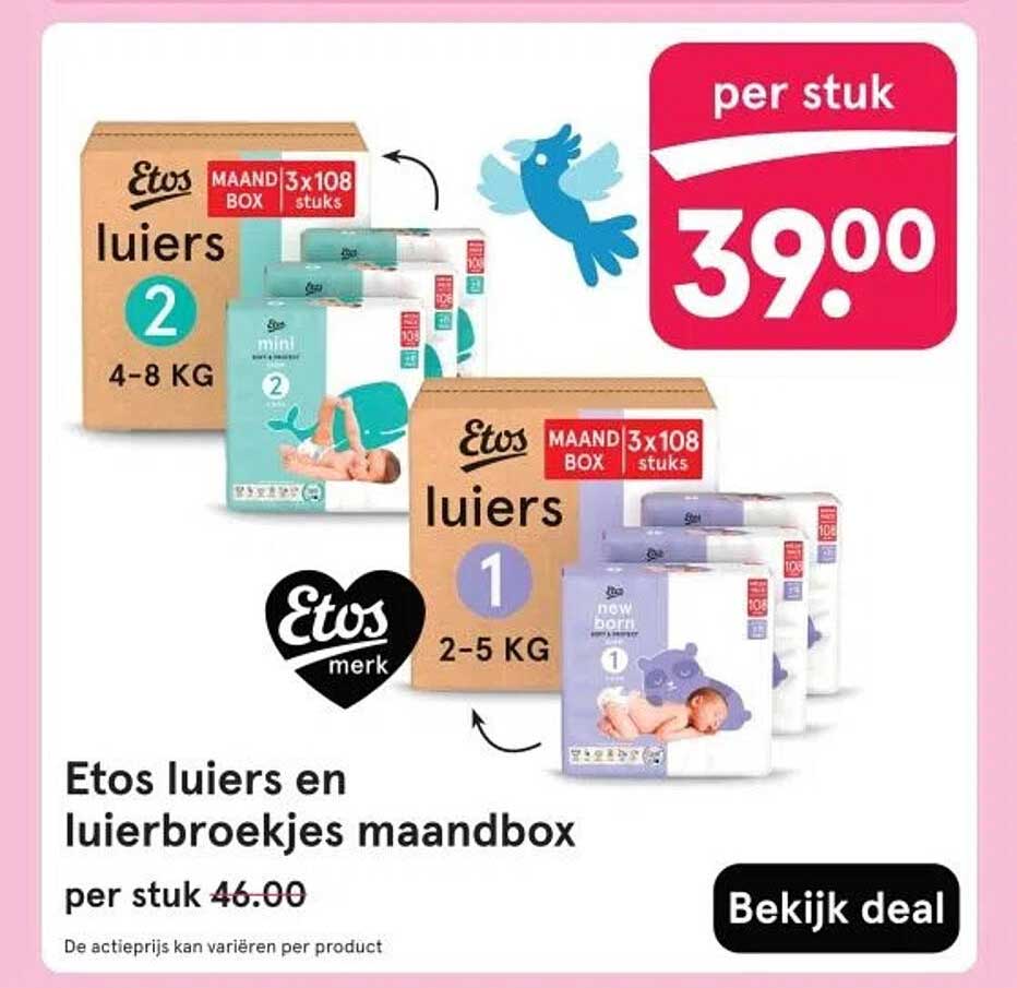 Etos luiers en luierbroekjes maandelijks box