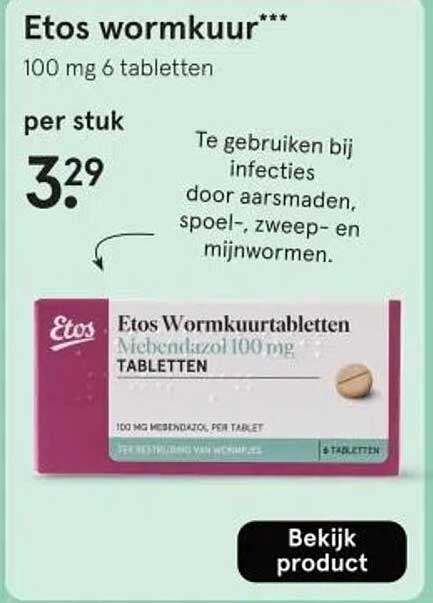 Etos wormkuur*** 100 mg 6 tabletten
