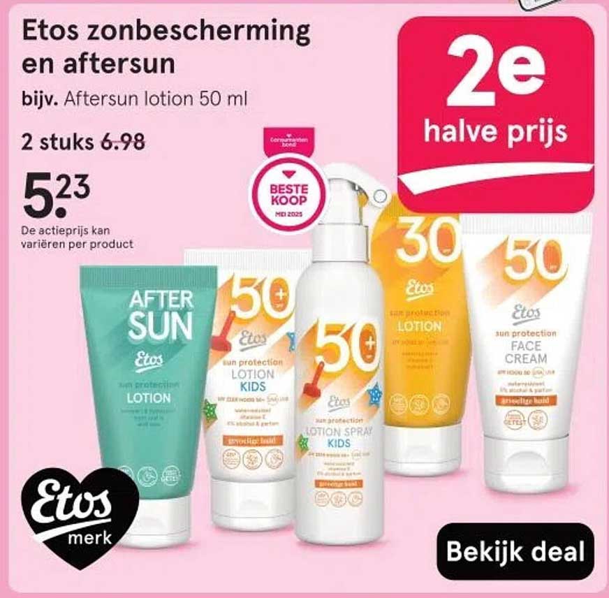 Etos zonbescherming en aftersun, bijv. Aftersun lotion 50 ml