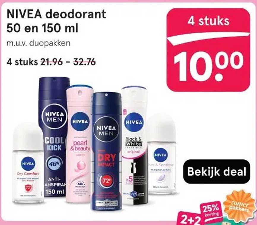 NIVEA deodorant 50 en 150 ml m.u.v. duopakken