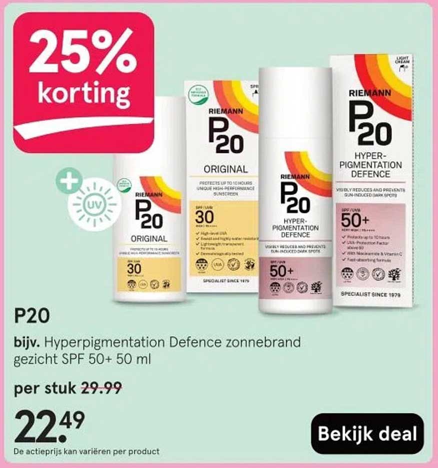 P20 Hyperpigmentation Defence zonnebrand gezicht SPF 50+ 50 ml