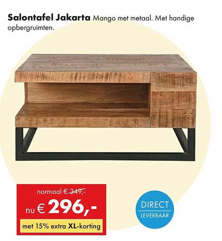 Salontafel Jakarta Mango met metaal. Met handige opbergruimten.