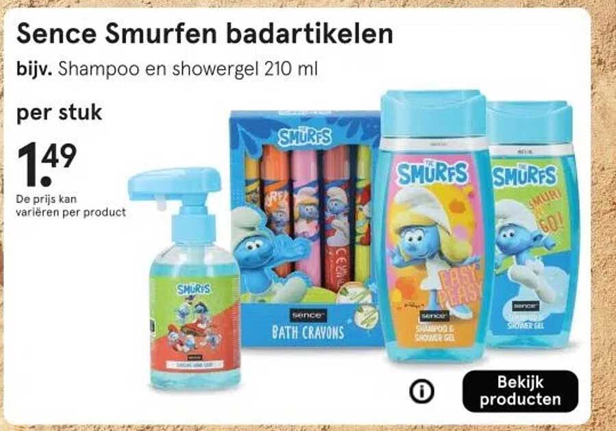 Sence Smurfen badartikelen bijv. Shampoo en showergel 210 ml