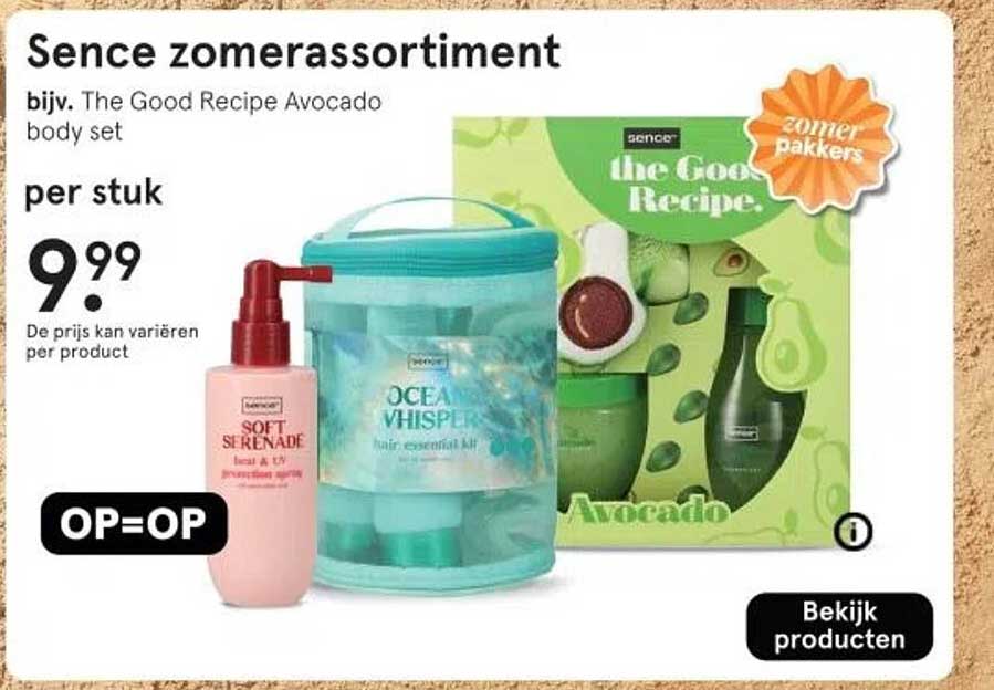 Sence zomersassortiment bijv. The Good Recipe Avocado body set