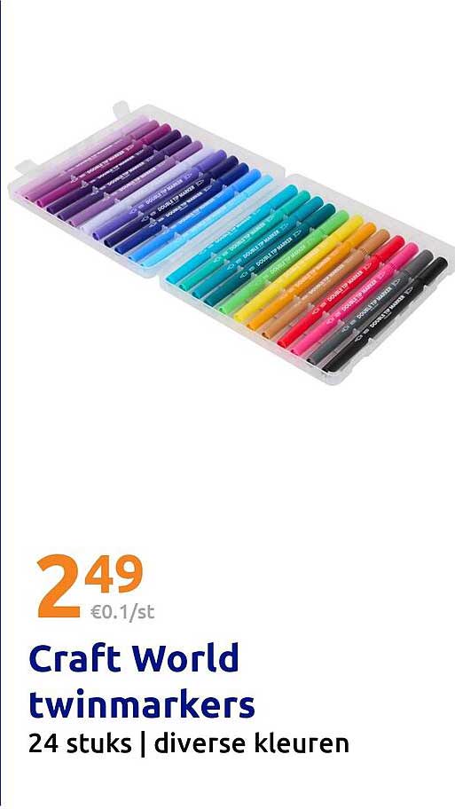 Craft World twinmarkers 24 stuks | diverse kleuren