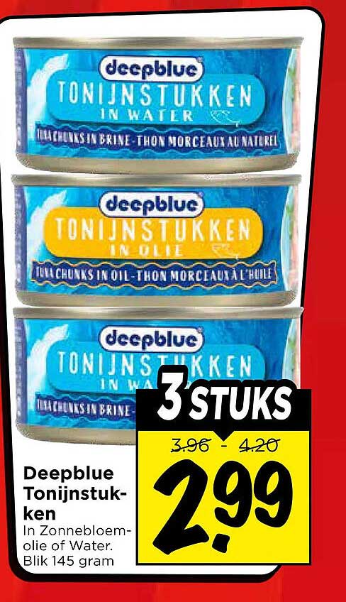 Deepblue Tonijnstukken In Zonnebloemolie of Water 3 STUKS