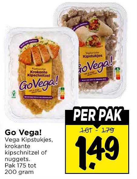 Go Vega! Vega Kipstukjes, krokante kipschnitzel of nuggets. Pak 175 tot 200 gram