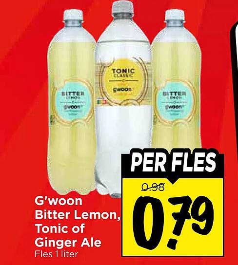 G'woon Bitter Lemon, Tonic of Ginger Ale Fles 1 liter PER FLES