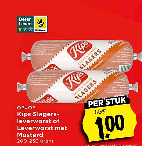 Kips Slagers-leverworst of Leverworst met Mosterd 200-230 gram