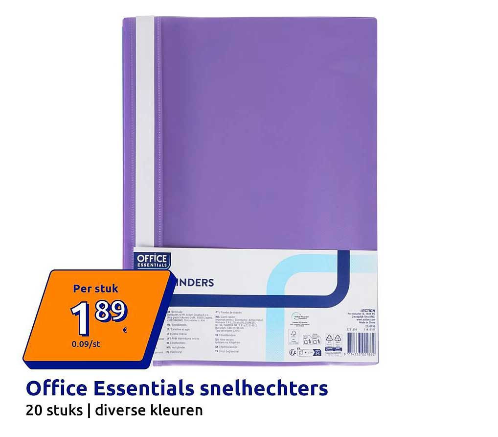 Office Essentials snelhechters 20 stuks | diverse kleuren